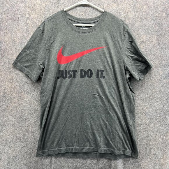 Nike Shirt Men Extra Large Gray Red Athletic Crewneck Swoosh Gym Just Do it - Picture 1 of 12
